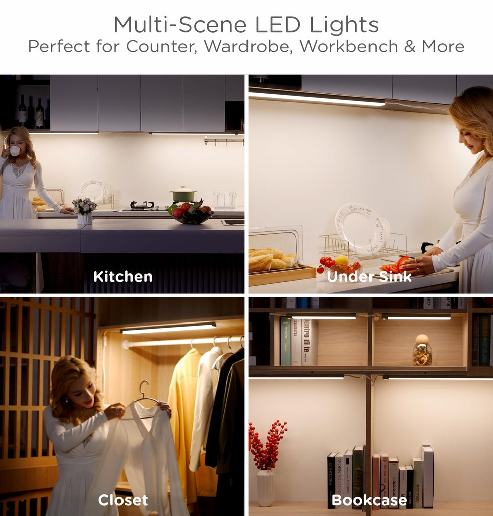 Under Cabinet Lighting Plug in 12 Inch, 120V Motion Sensor Lights Indoor, 3CCT 3000/4000/5000K, Aluminum Linkable