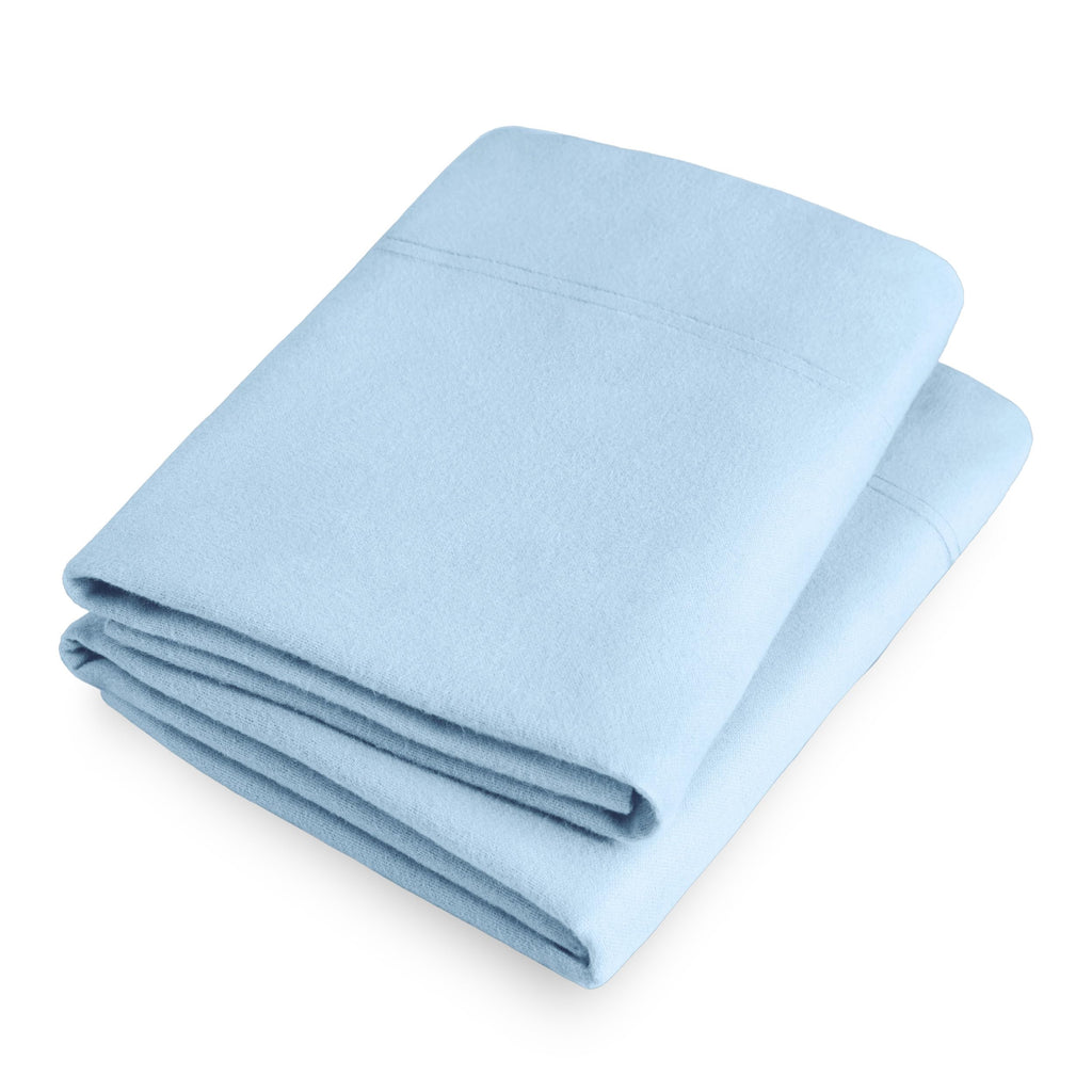 Flannel Pillowcases 100% Cotton (Standard Set of 2, Light Blue)
