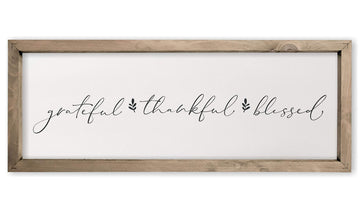 Grateful Thankful Blessed Framed Rustic Farmhouse Wall Sign 6x18 (6x18)