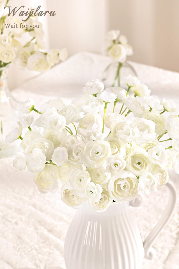 Ranunculus Artificial Flowers, 36Pcs 14In Fake Peonies Artificial Flowers, White Faux Flower for Vase Silk Flower