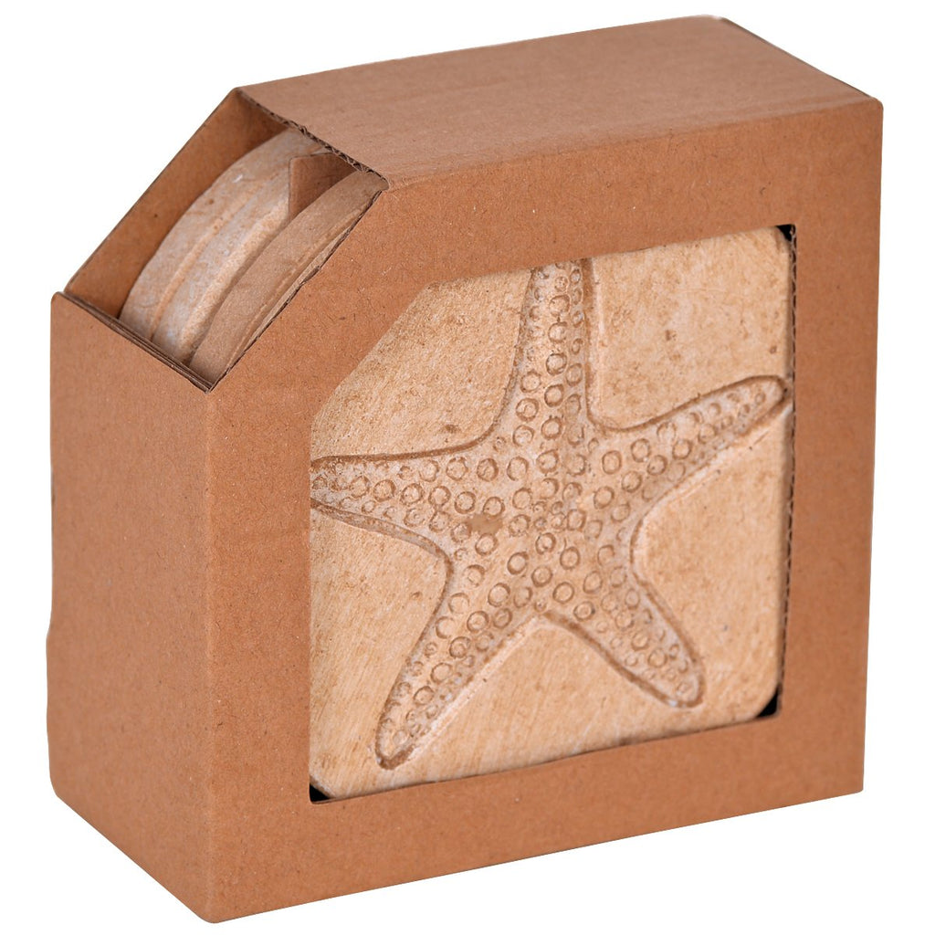 Beach Coasters for Drink 4PCS Absorbent Starfish Seashell Round Coasters