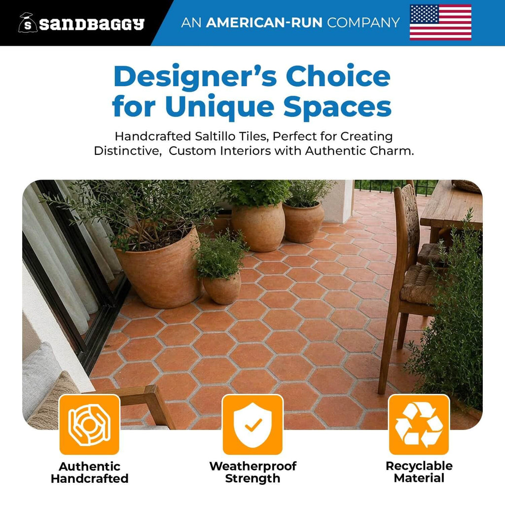 Lincoln Hexagon Saltillo Tile 8.5" x 7.5" | Unsealed Handmade Mexican Tile - (20, 8.5" x 7.5" Hexagon Saltillo)