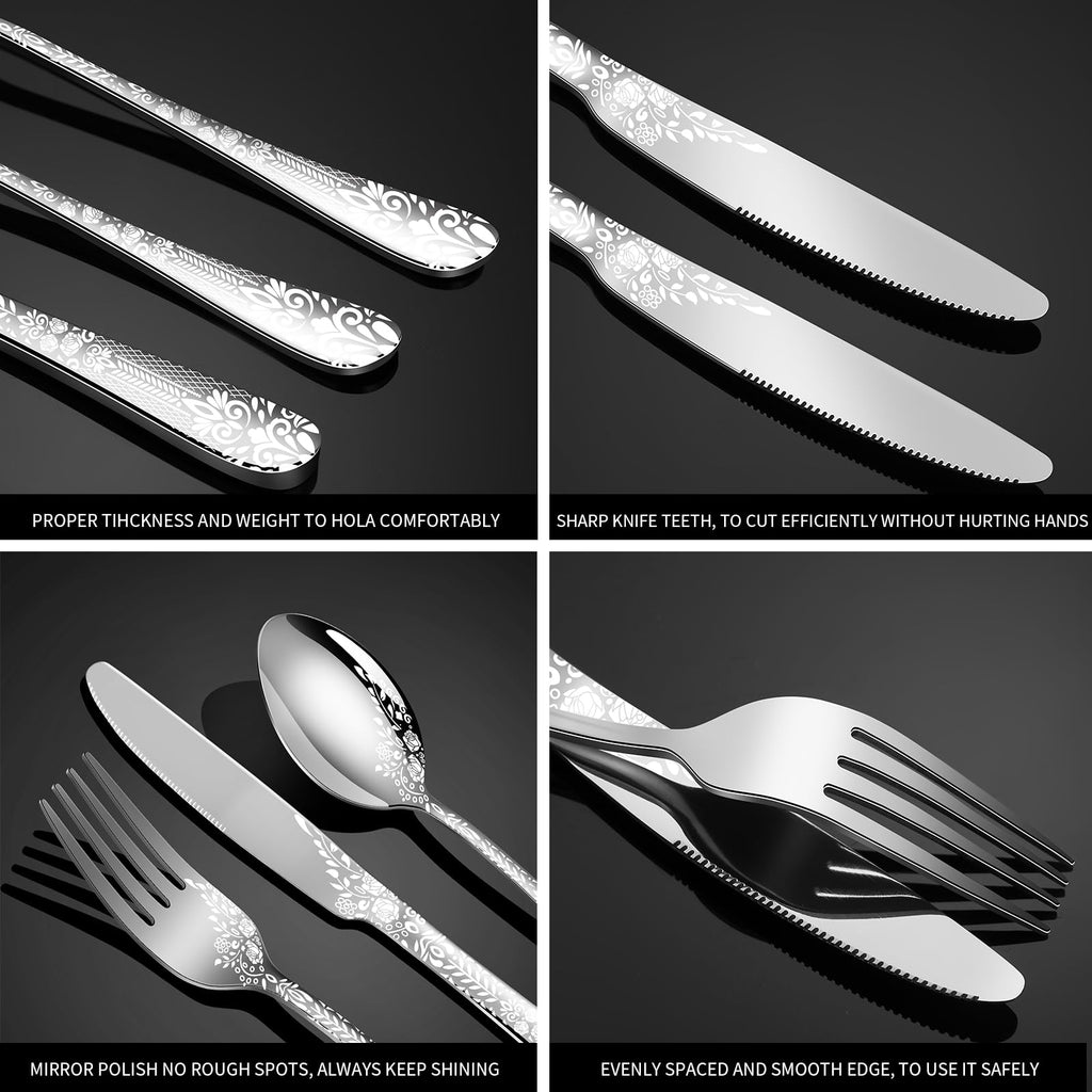 40 Piece Silverware Set, Stainless Steel Flatware Cutlery Set Service for 8, Mirror Polished Tableware Eating