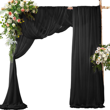 2 Panels Wedding Arch Draping Fabric Black Sheer Drapes