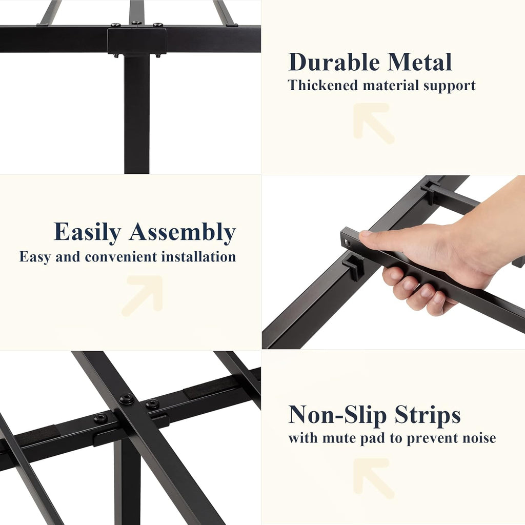 Queen Metal Platform Bed Frame with Victorian Style Wrought Iron-Art Headboard/Footboard, No Box Spring Required, Black