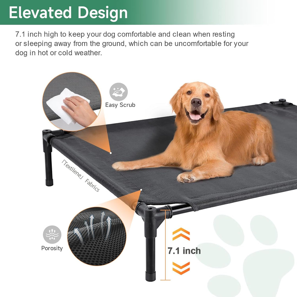 Outdoor Dog Bed with Canopy, Elevated Cot, Up to 100 lb, Gray