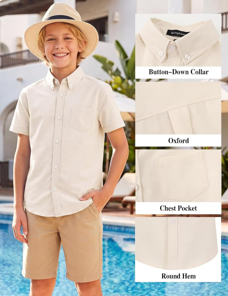 Boys' Short Sleeve Oxford Button Down Shirt Formal Uniform Dress Shirt