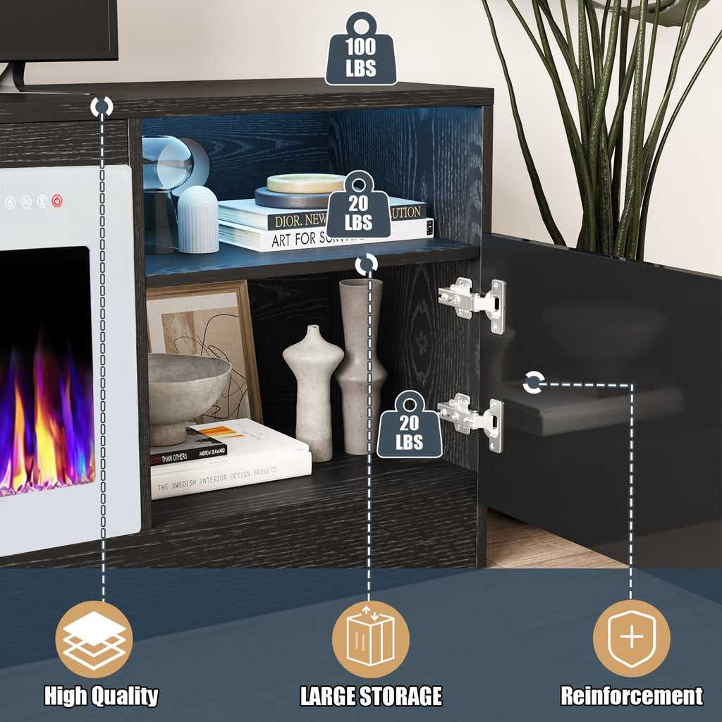 TV Stand Fireplace with 36" inch Electric Fireplace Up to 80" TVs, LED Light Entertainment Center, 70" Modern Wood