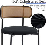 Rattan Dining Chairs Set of 2, Mid-Century Modern Dining Chairs with Cane Back and Boucle Upholstered Seat, Farmhouse Kitchen Chairs, Black