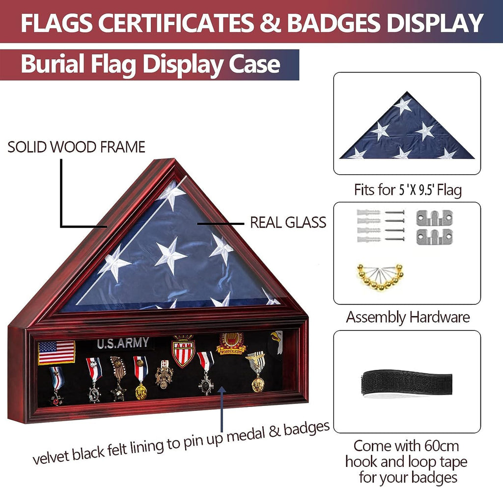 Medium Military Shadow Box with Flag Display Case, Mahogany