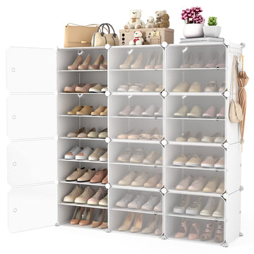 Portable Shoe Rack Organizer with Door, 48 Pairs Shoe Storage Cabinet Easy Assembly, Plastic Adjustable Shoes