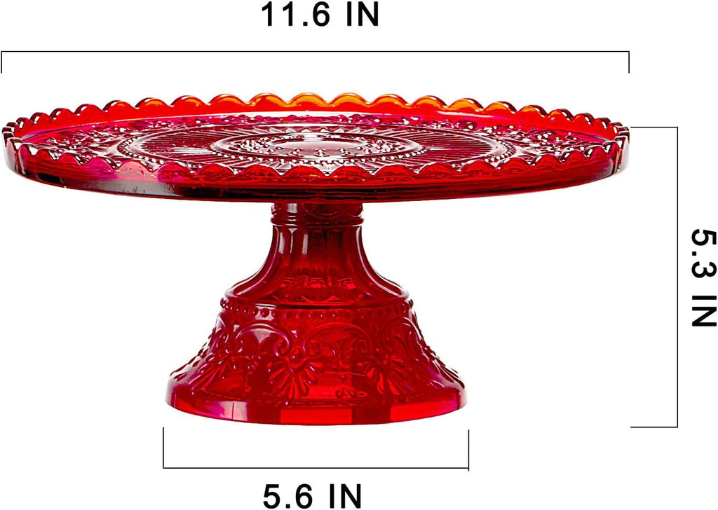 Vintage Glass Red Large Pedestal Cake Stand, 11.5 Inch