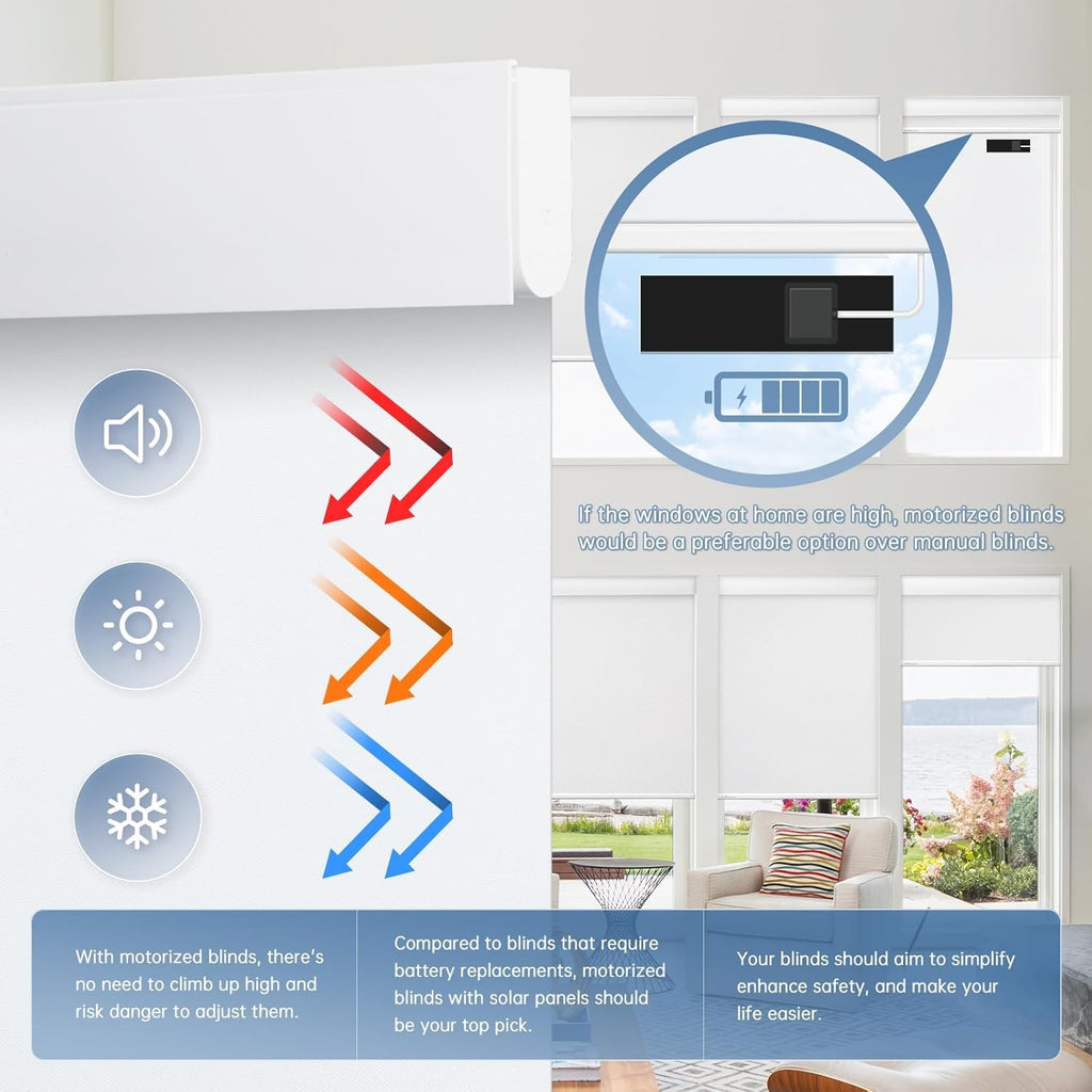 Motorized Blinds with Remote, Blackout Roller Blinds for Windows Rechargeable Cordless Electric Shades with Cover