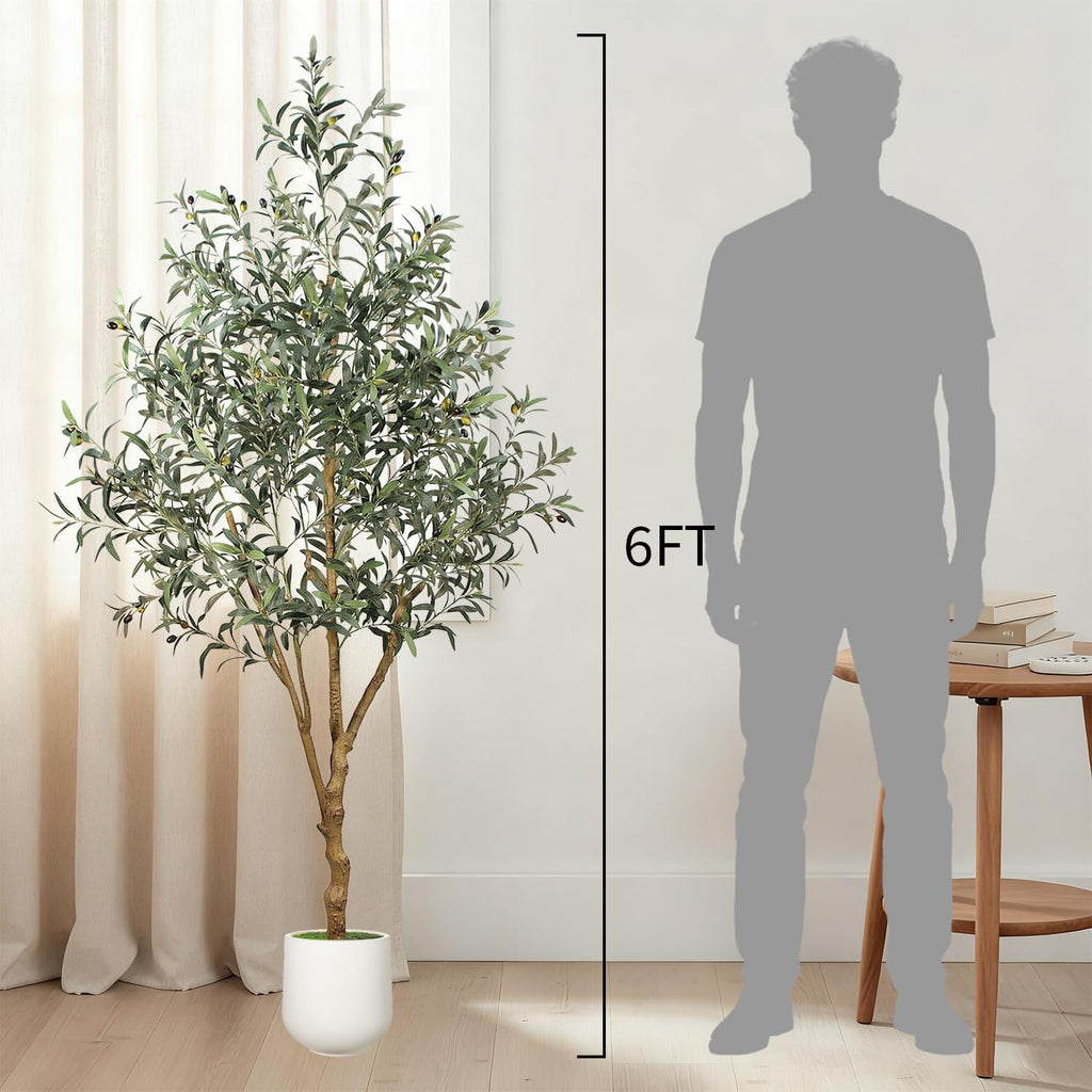6FT Olive Trees Artificial Indoor - Realistic Artificial Olive Tree Indoor with White Planter, Large Full Fake Plants