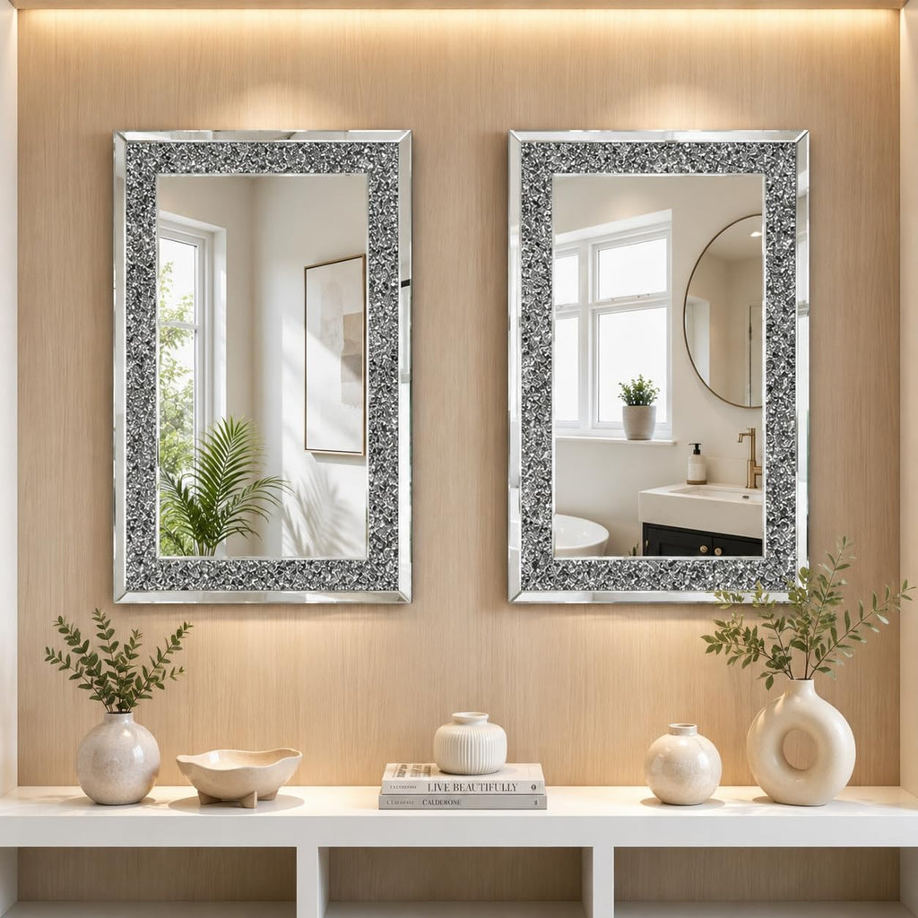 Crushed Diamond Mirrors for Wall Decor, 35.4x23.6 Decorative Mirror Rectangle Hanging Mirrors Large Crystal