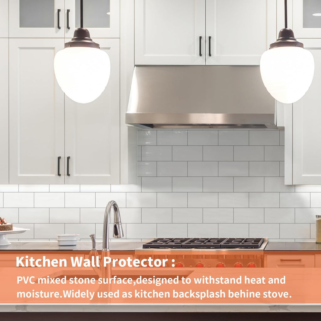 10- Sheet Polished White Peel and Stick Backsplash, 12''Luxury PVC Ceramic Look Self Stick Subway , Waterproof Peel