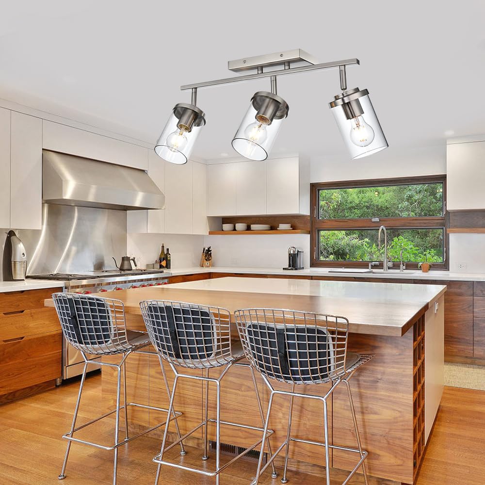 Modern Semi-Flush Mount Ceiling Light 3-Light Adjustable Ceiling Spotlight Brushed Nickel Kitchen Track Lighting