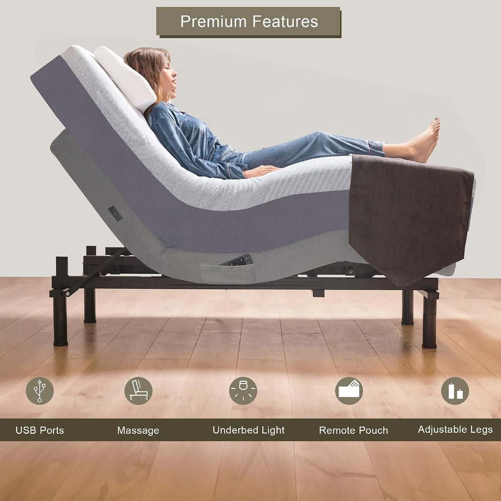 Premium Split King Adjustable Bed with 14 Inch Prime Gel Memory Foam Sleep System, Massage, Zero Gravity, Anti-Snore - Set of 4