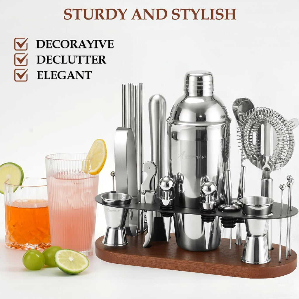 23-Piece Cocktail Shaker Set with Stand, 304 SS, Bartender Kit Gift - Set of 23