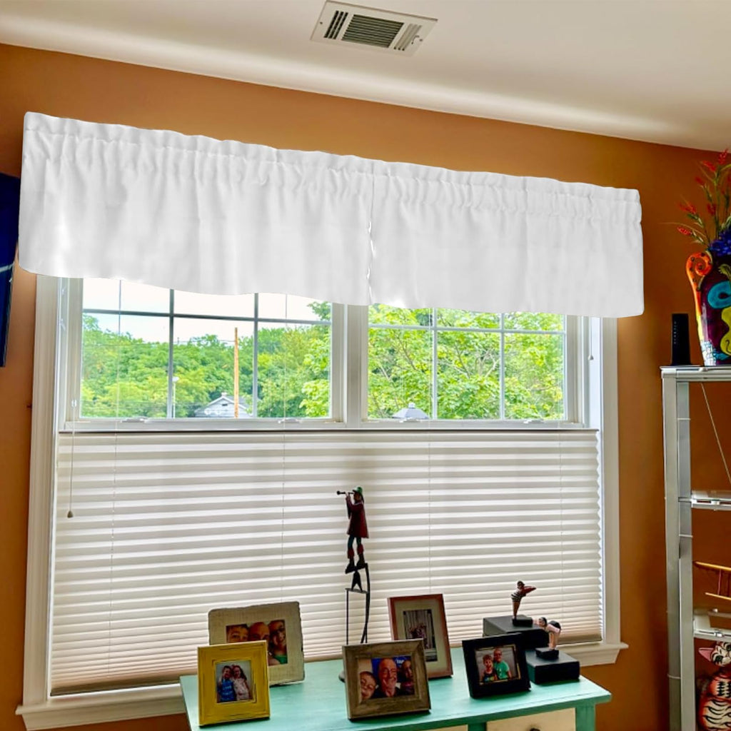 4 Panels White Blackout Curtain Valances, 42" x 18"