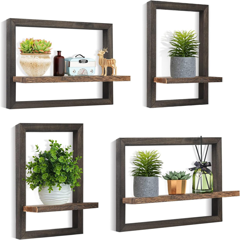 Floating Shelves for Wall Set of 4 Decorative Hanging Shelf | Square Wood Floating Shelf for Plant, Square Shelves