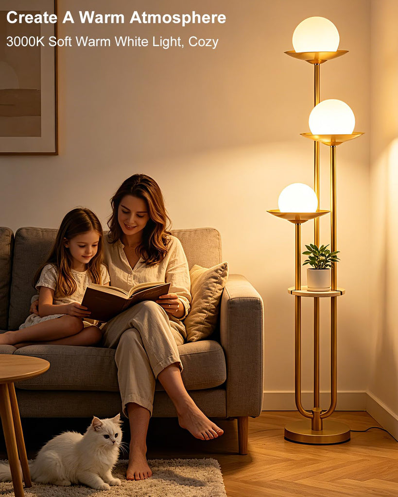 3-Globe Floor Lamp with Table Modern Gold Dimmable Floor Lamps