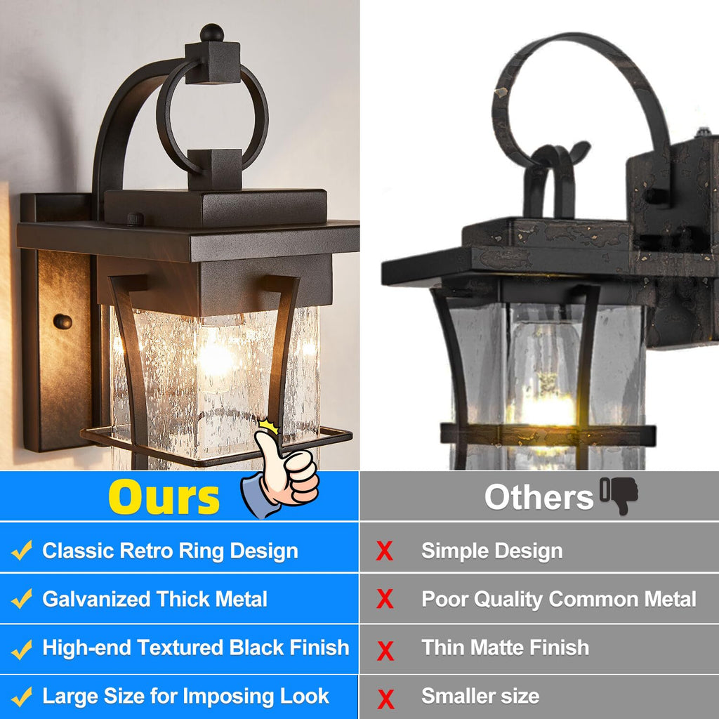 Outdoor Wall Sconces Light Fixtures Exterior Wall Lantern Outside House Lamps Waterproof Black Metal with Clear