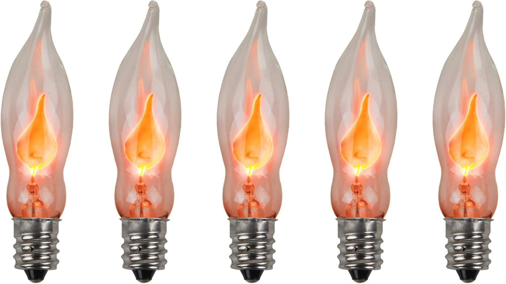 A101 Flicker Flame Light Bulb - 3 Watt, 130 Volt, E12 Candelabra Base, Nickel Plated Base - Dances with a Flickering