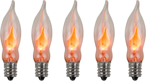 A101 Flicker Flame Light Bulb - 3 Watt, 130 Volt, E12 Candelabra Base, Nickel Plated Base - Dances with a Flickering