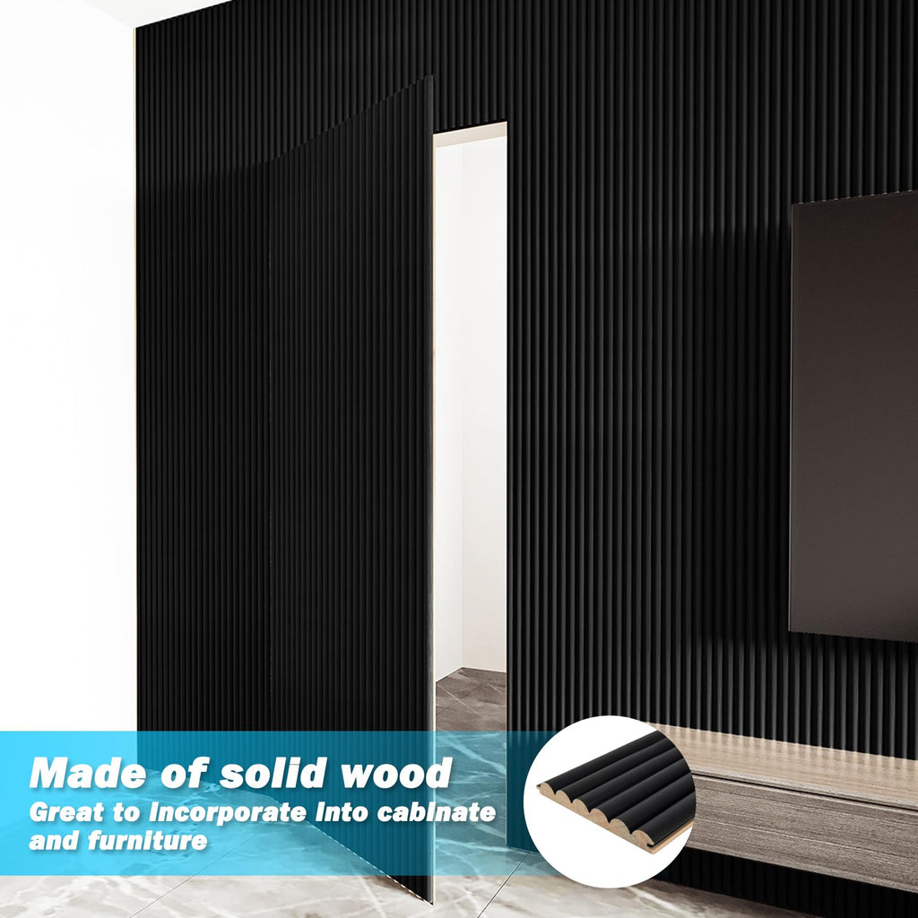 108 x 5.7 Inch Fluted Wood Textured Slat Wall Panel, Beaded Black