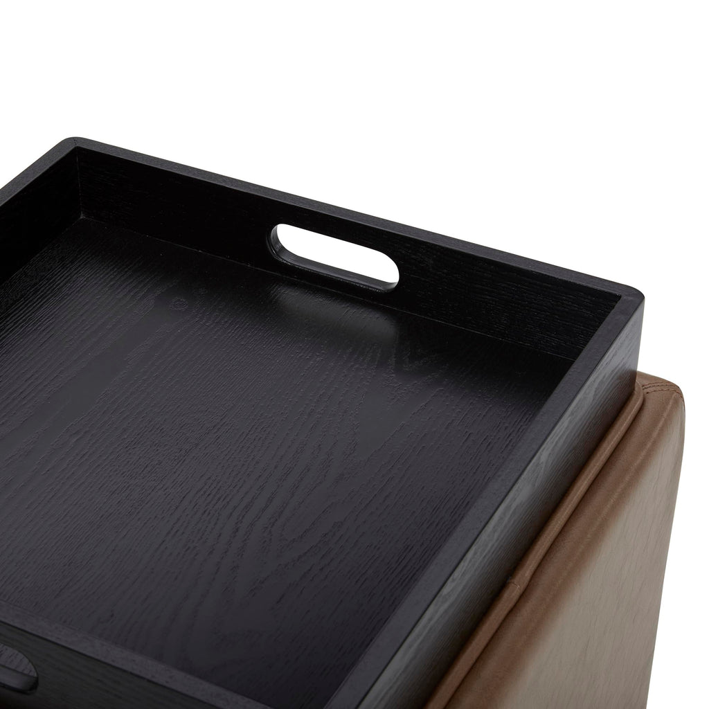 Storage Ottoman Cube with Tray Lid, Set of 2, Small Footstool with Storage, Square End Table, Faux Leather in Saddle