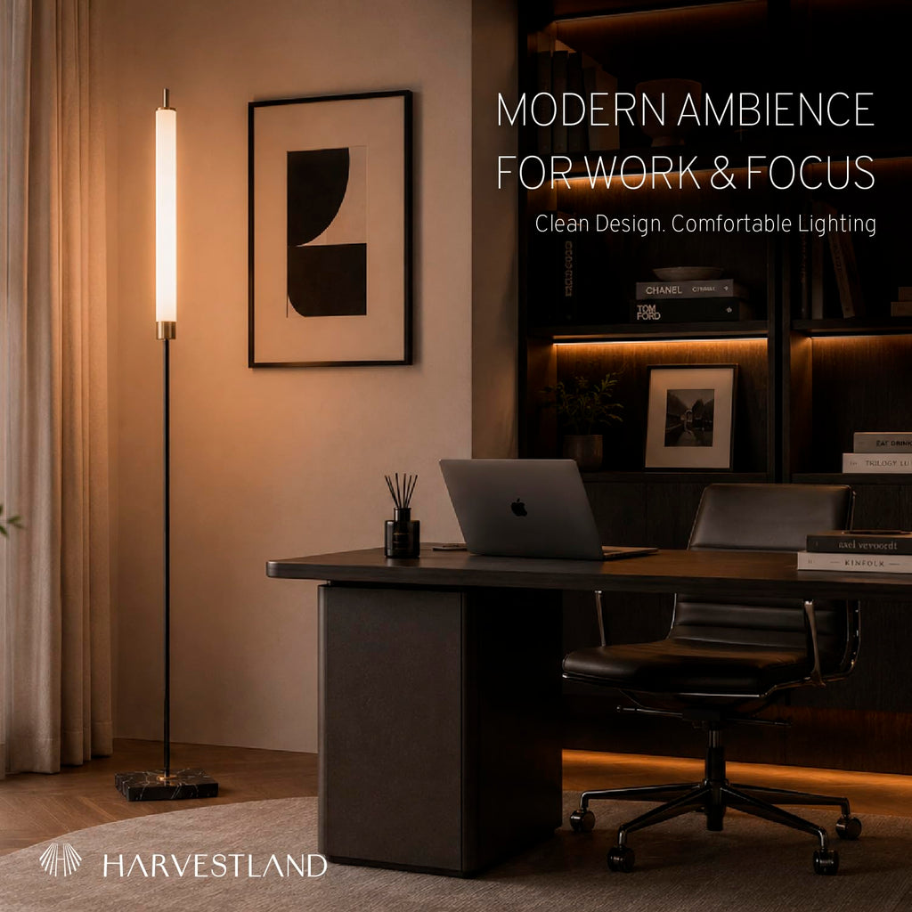 Floor lamp, 56" LED standing light 16W 3000K Modern Marble Lamp with 50, 000-Hour LED, Black & Brass standing lamp