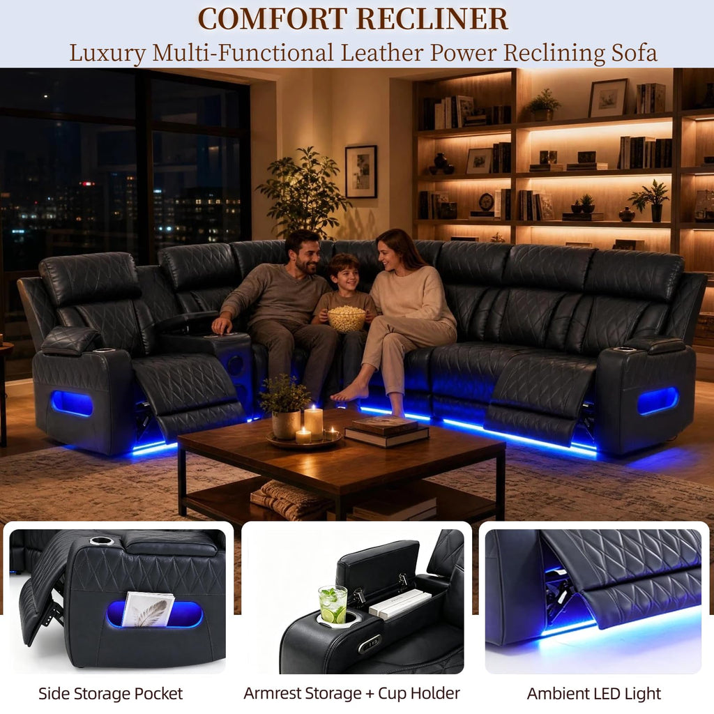 Power Reclining Sectional Sofa with Speakers & USB Ports