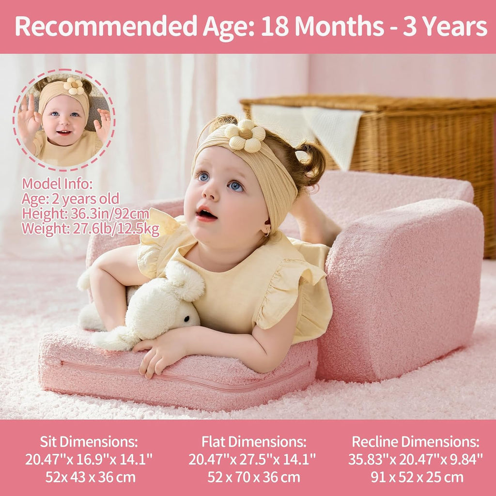 In-1 Toddler Couch, Toddler Chairs Comfy 2-3 Years Old, Pink