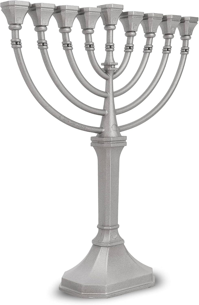 Traditional Classic Hanukkah - 9.5" Tall Graceful Style Candle Minorah Precision Die Cast Non Tarnish (Satin Silver)