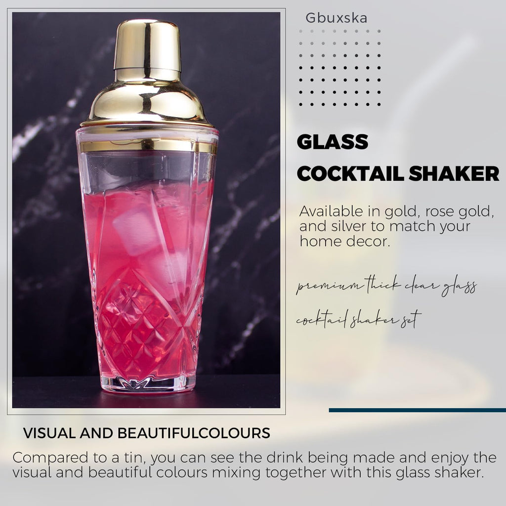 Cocktail Shaker Set - Glass Mixed Drink Shakers Cocktail Set, Martini Shaker with Strainer for Bars, Whiskey - Set of 4
