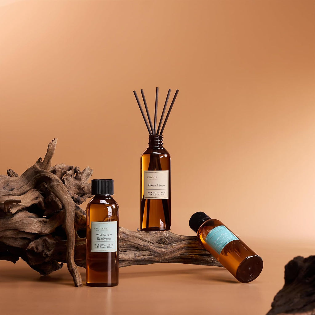 Reed Diffuser Refill Set, 10.2oz Scented Oil Refill 3 Pack, Clean Linen, Ocean Mist, Eucalyptus & Moss, Long Lasting - Set of 3