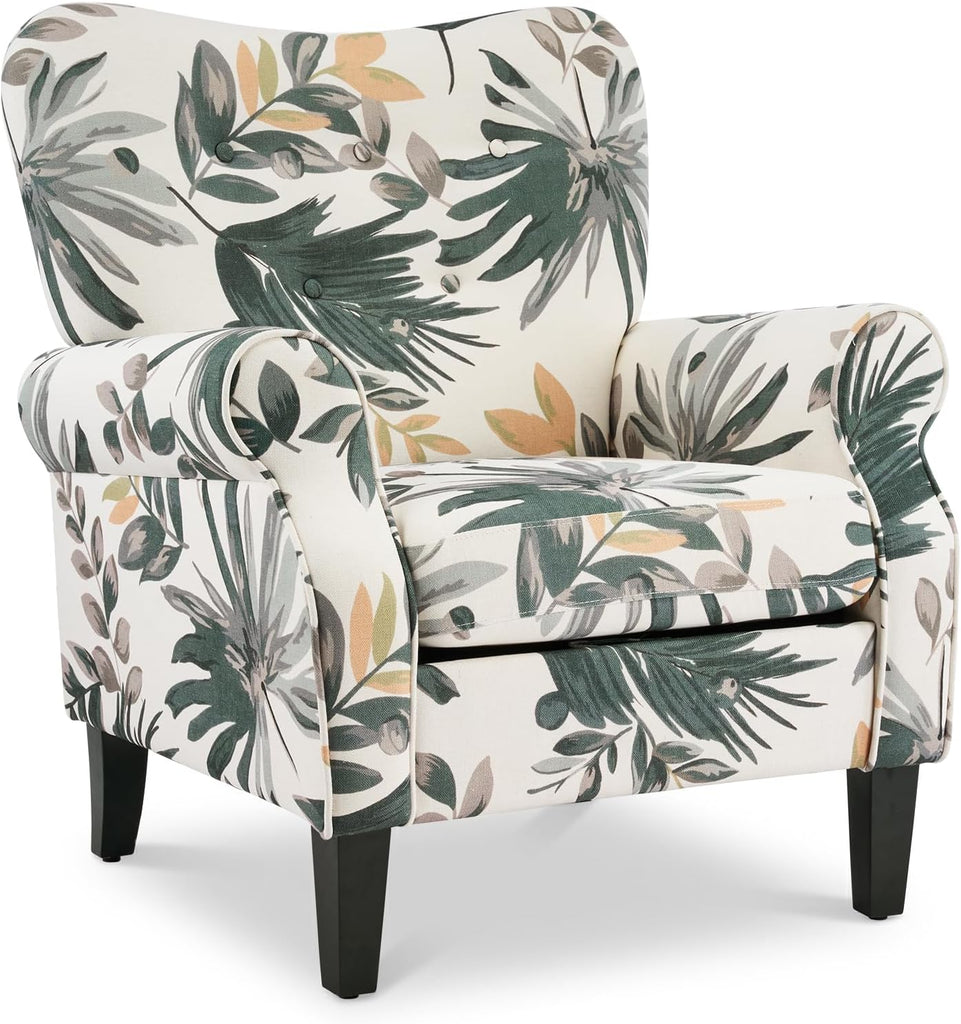 Mid Century Wingback Arm Chair, Modern Upholstered Fabric High Back Accent Chair with Wood Legs, Upholstered Single