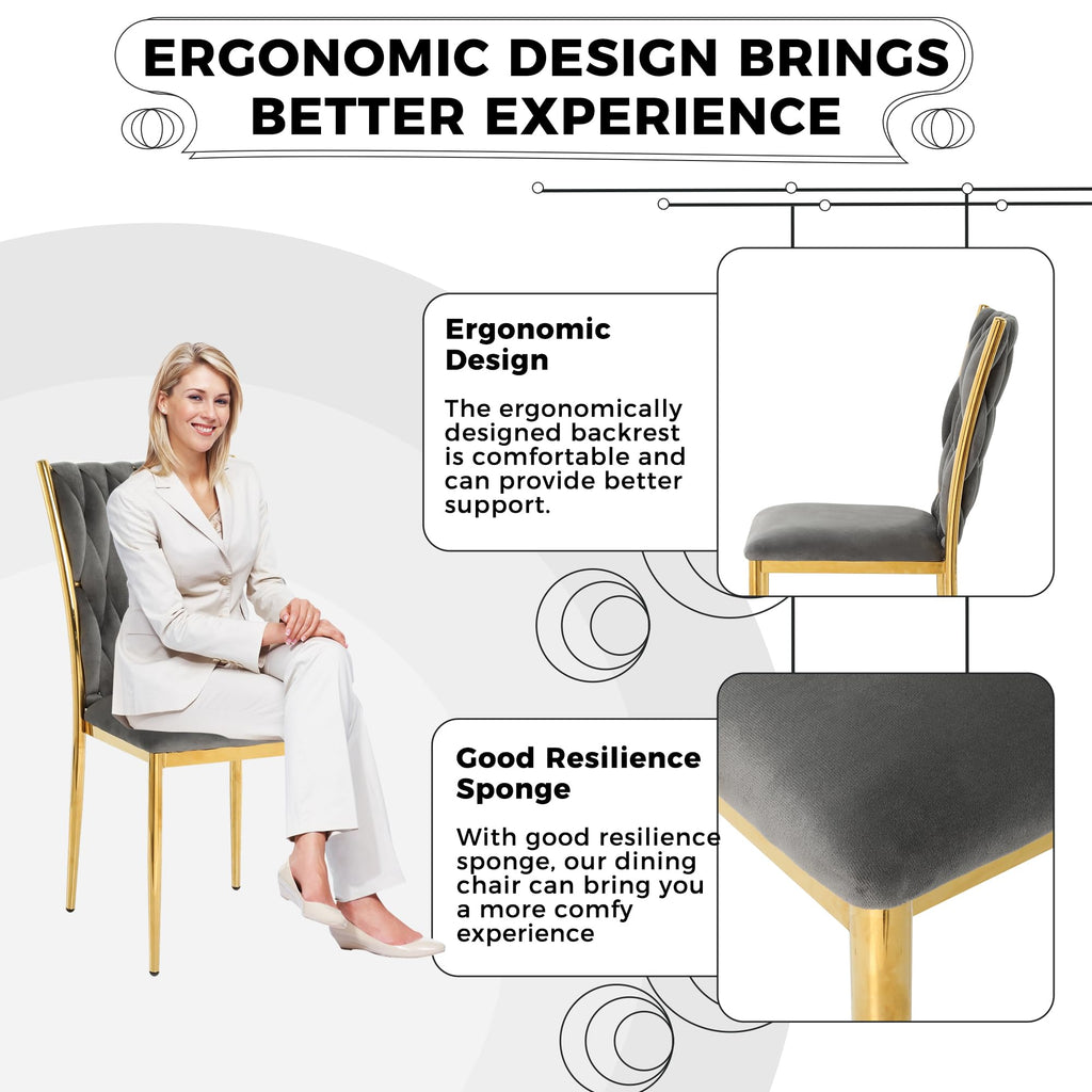 Grey Velvet Dining Chairs Set of 6, Modern Upholstered Kitchen Chairs
