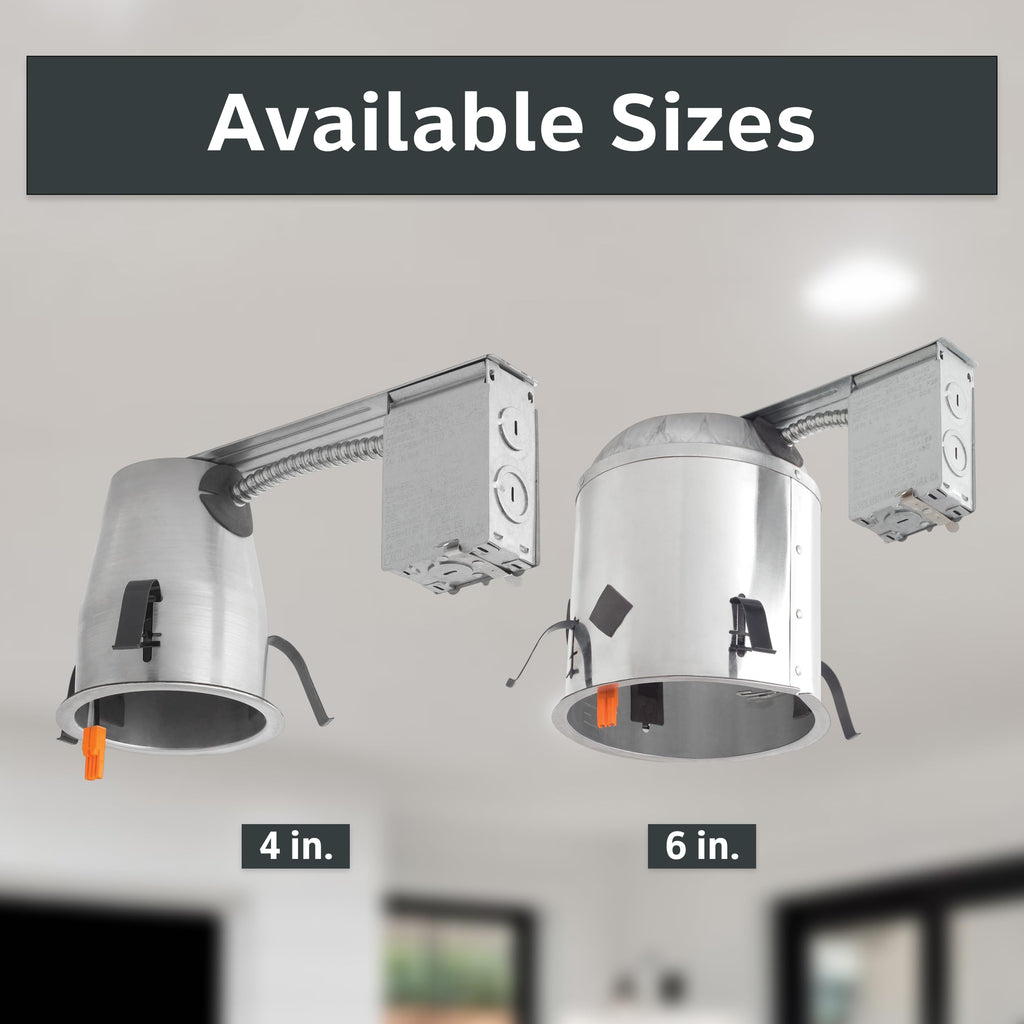 LED Recessed Ceiling Light Housings 6 Pack, 6 Inch IC Shallow Remodel Can Housing Set for Recessed Lights, 10 AWG
