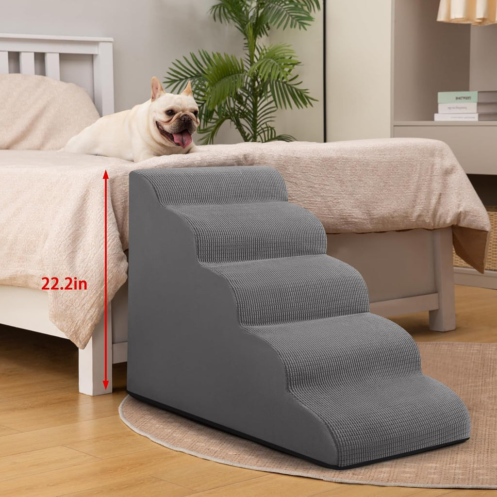 Dog Stairs for High Bed, 5-Step Pet Ramp for Small Dogs and Cats