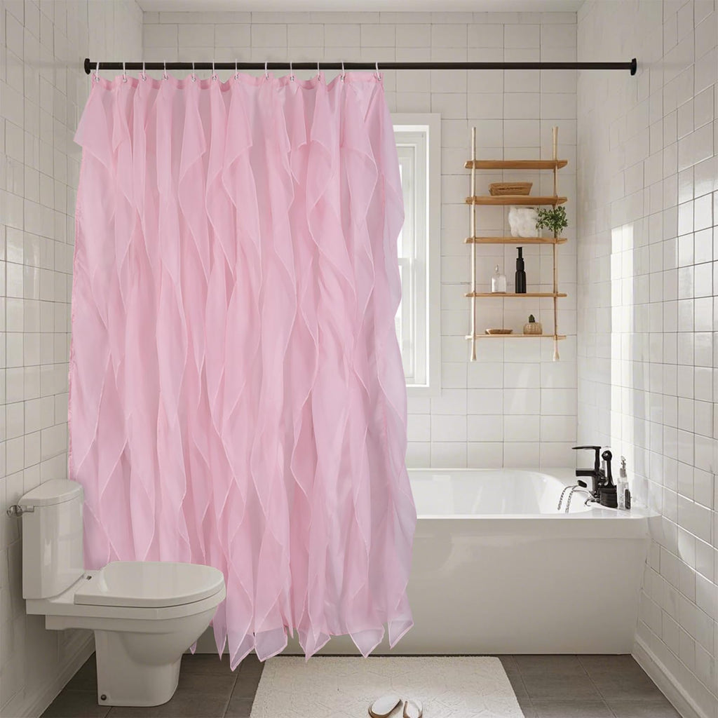 Pink Ruffle Shower Curtains Sheer, 72in Long