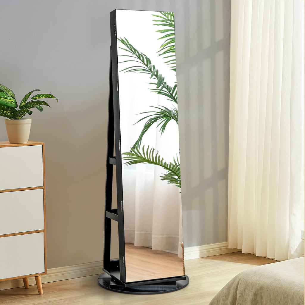 Swivel Jewelry Armoire, Full Length Mirror, Lockable, Black