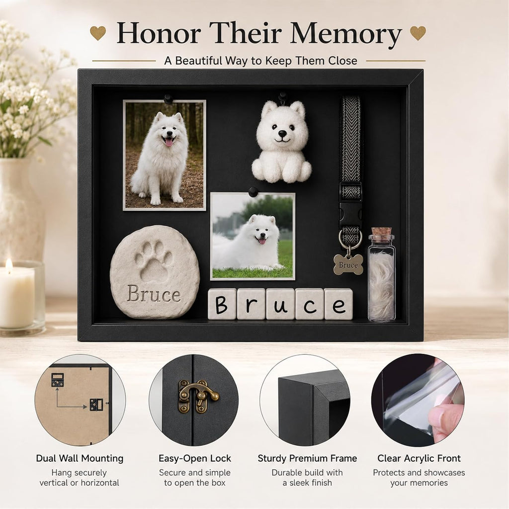 10.6 x 8.7 Inch Pet Memorial Shadow Box for Loss of Dog Cat Memorial Gifts