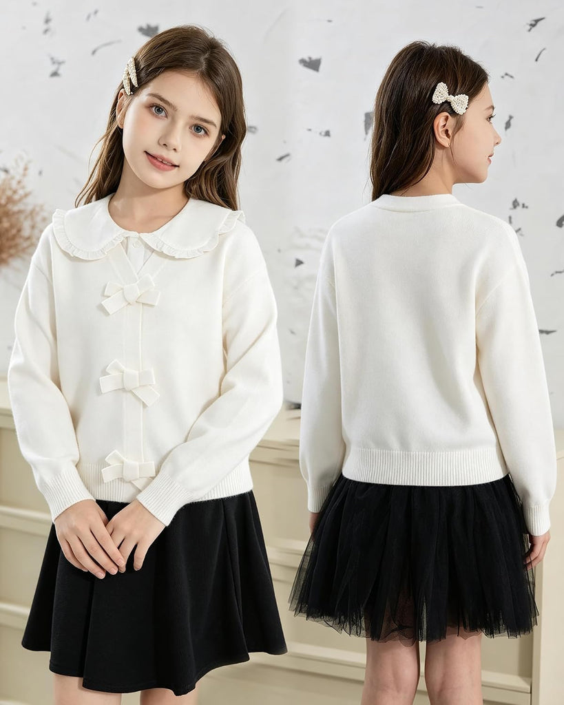Cardigan Sweater School Uniform Knit Bowknot Sweater Tops