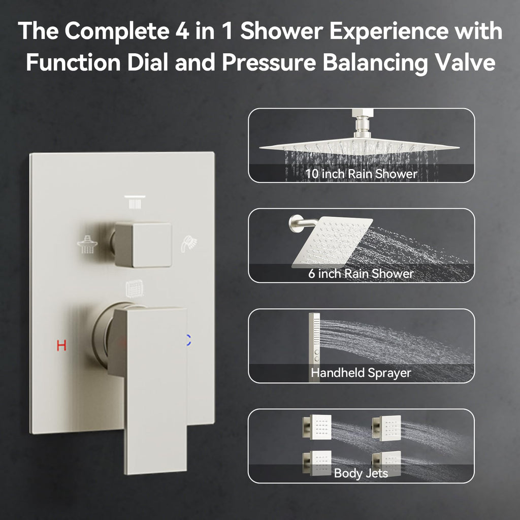 Shower System with Body Jets, Four Modes Shower Faucet Sets with Handheld Spray 2 Ways, 4Pcs Shower Body Jets in