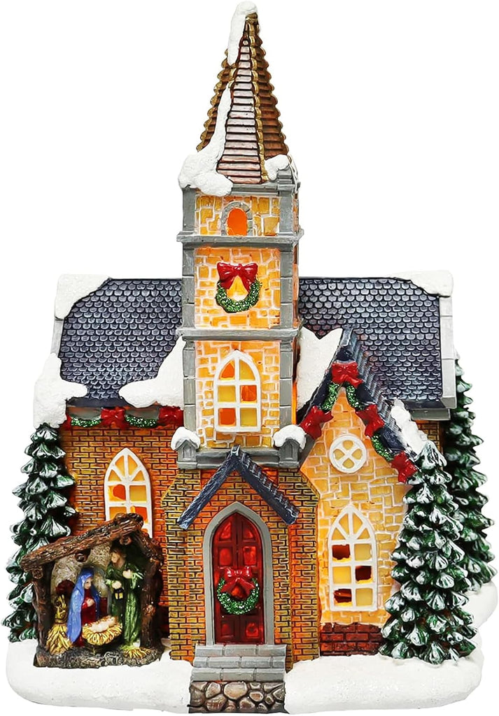 20-Piece Lighted Christmas Village Set with LED Lights Battery Operated Miniature Holiday Town Display Hand-Painted