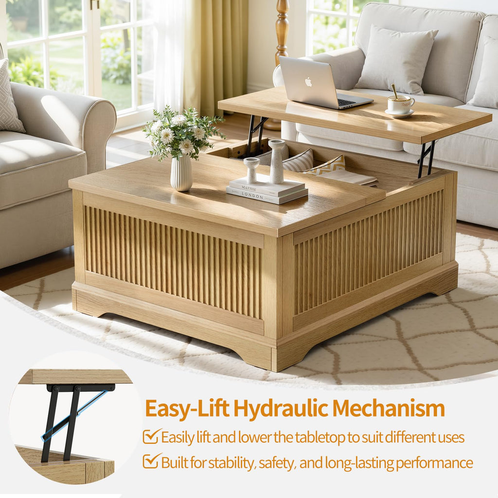 Fluted Lift Top with Storage, Wood