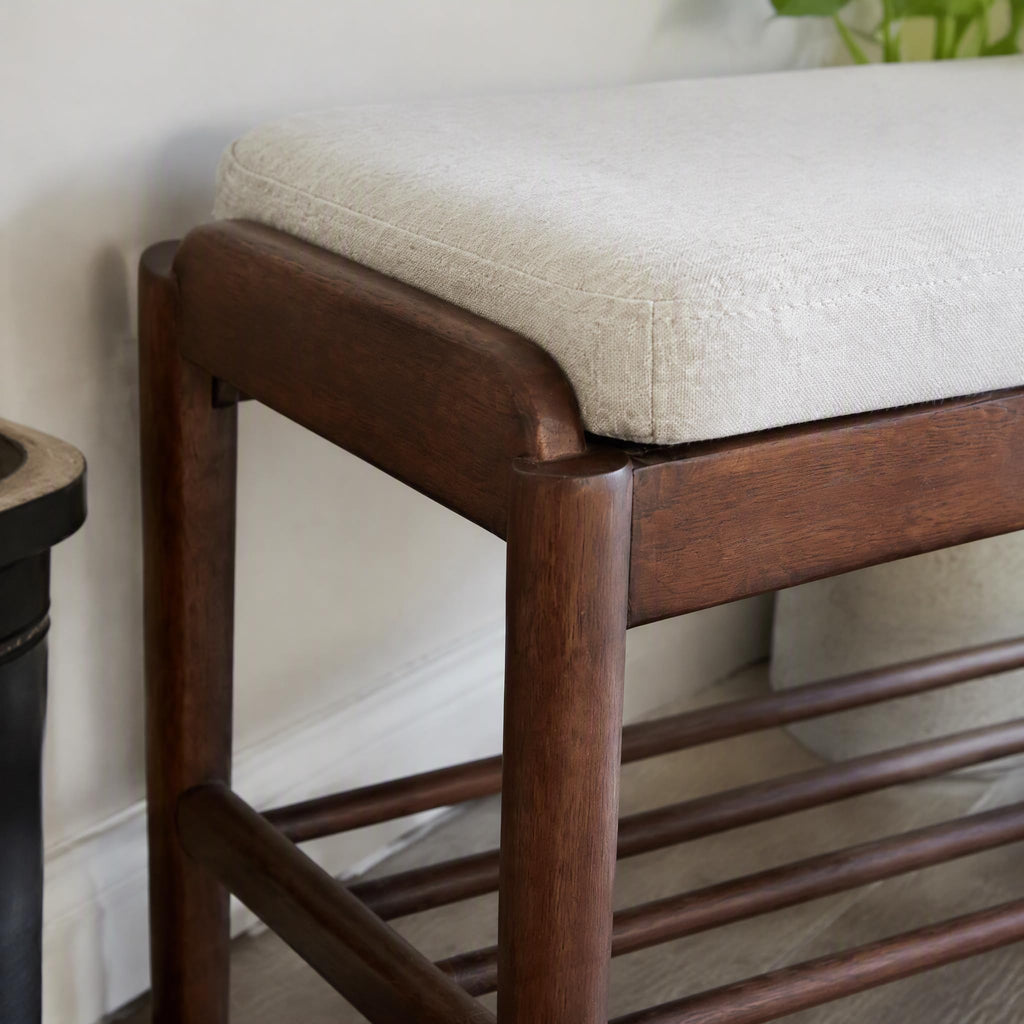 Black Walnut Shoe Bench Assembled, Solid Wood Shoe Rack Bench with Cushion, 11.8" x 23.6" x 16.5"