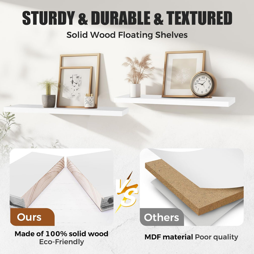 16x5.8x0.8in Floating Wall Shelves Rustic Solid Wood 4-Pack, White